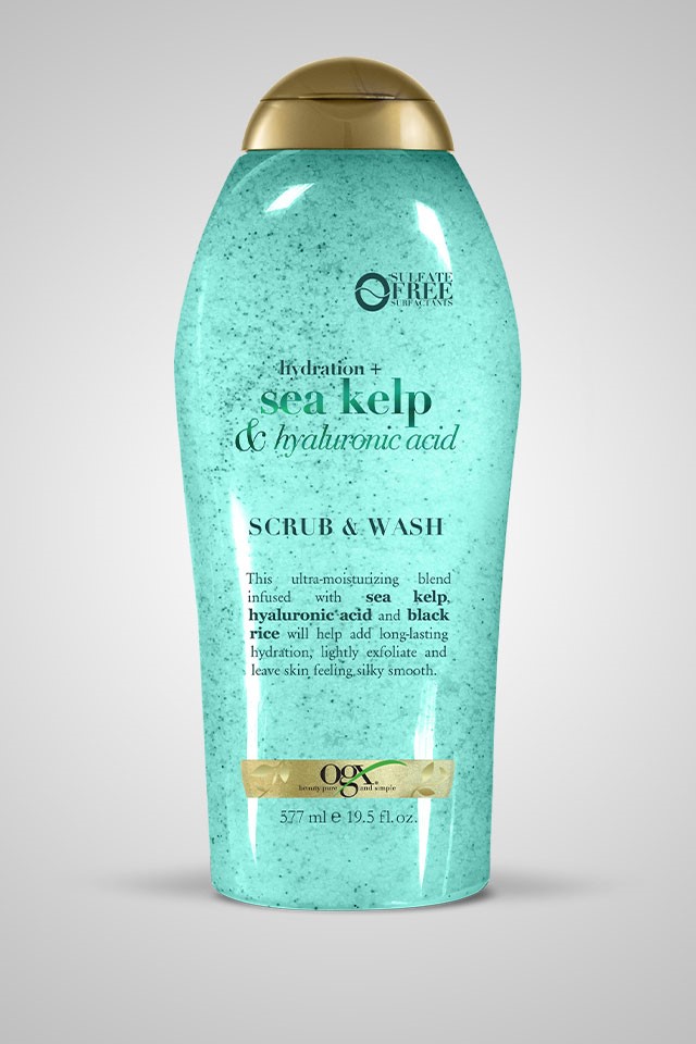 OGX Hydration and Sea Kelp and Hyaluronic Acid Scrub and Wash - Best skin care for aging skin